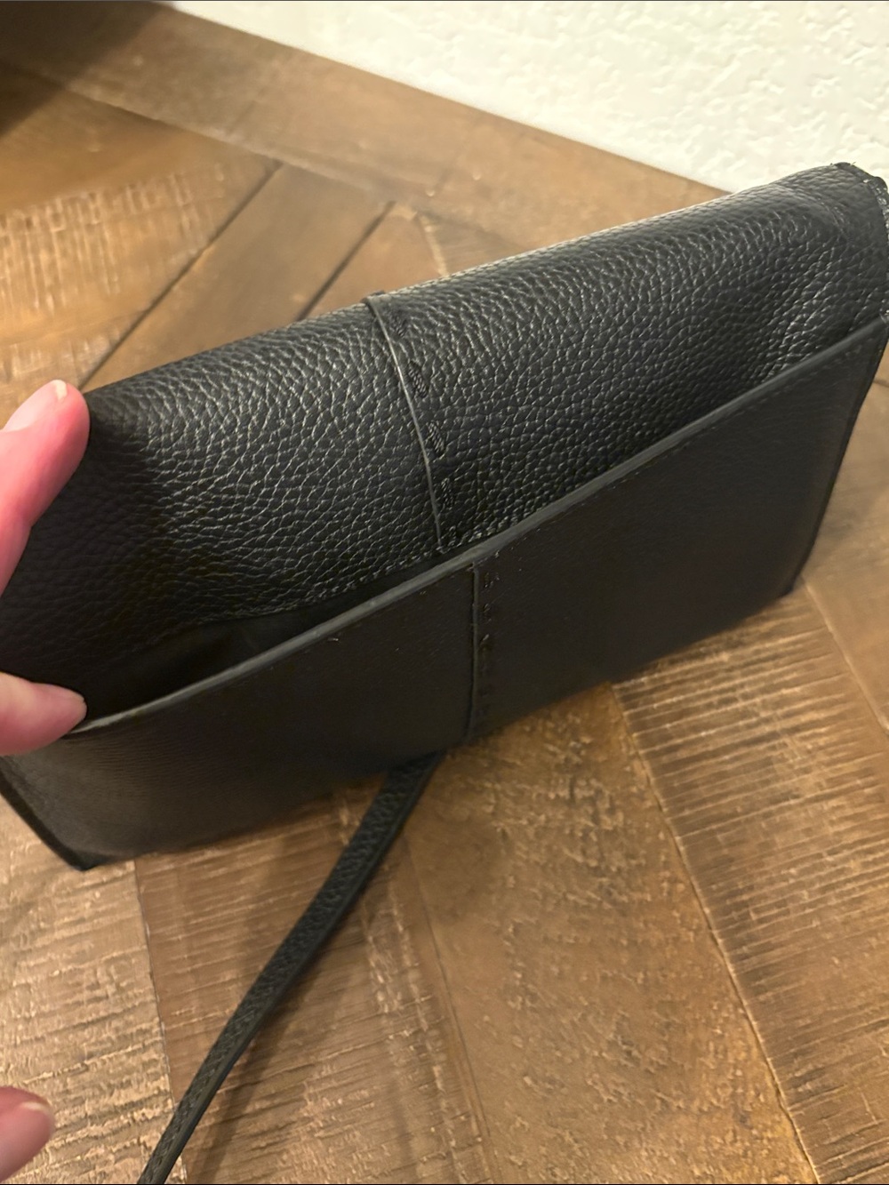 Tory Burch Black Pebbled Leather Foldover Crossbody Wallet On Chain WOC - Picture 9 of 9